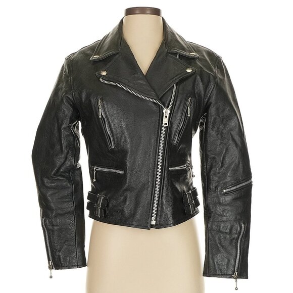 Women's Black Leather Jacket - Picture 2 of 10